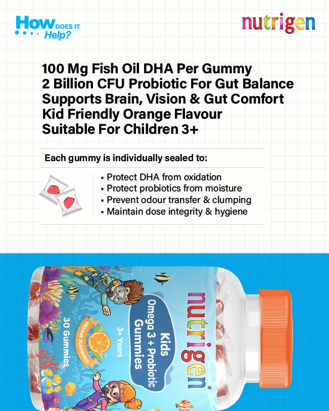 Nutrigen Kids Omega 3 and Probiotic Gummies