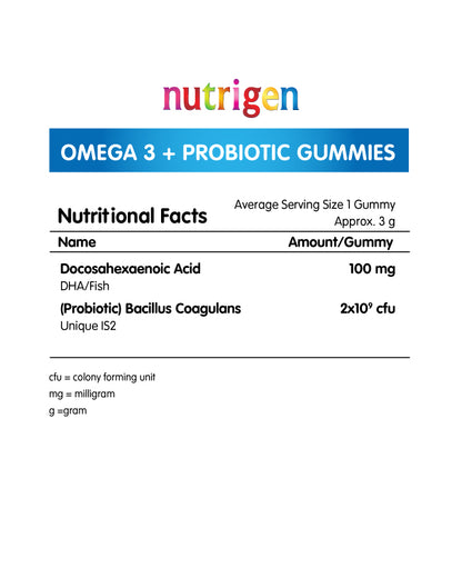 Nutrigen Kids Omega 3 and Probiotic Gummies